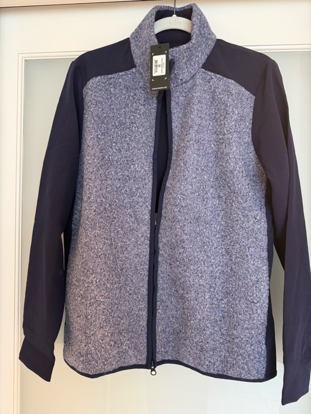 STRAIGHT DOWN Heathered Blue Zip-Up Jacket with Navy Sleeves